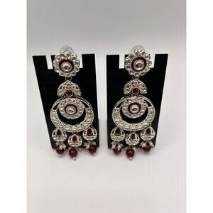 Red Crystal Chandelier Earrings Gold Tone Bollywood Dangle Statement